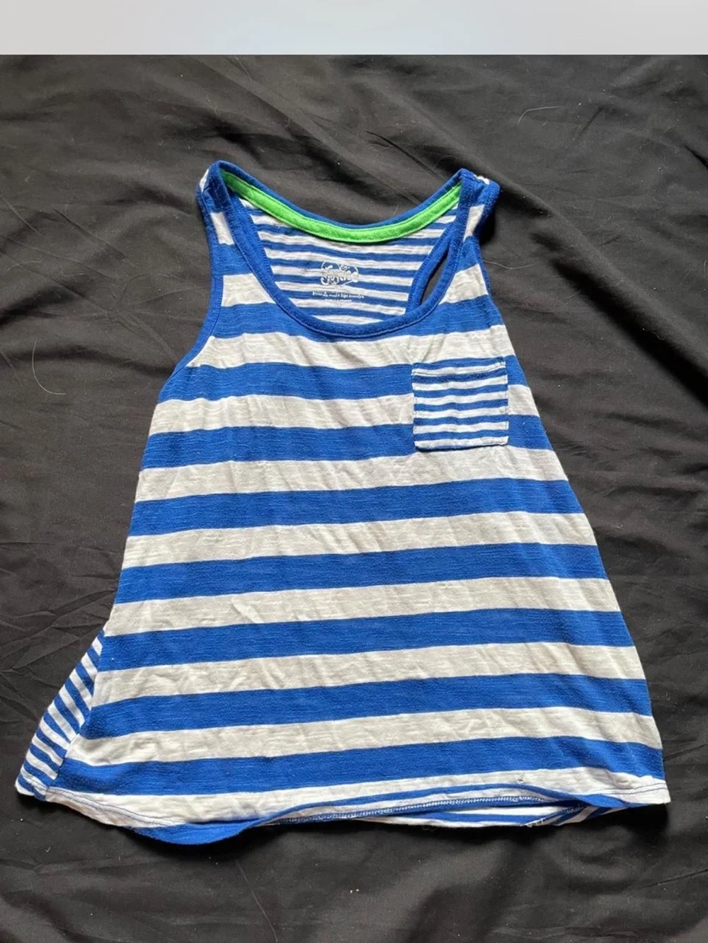 Justice Blue & White Striped Tank with Green Neck Trim